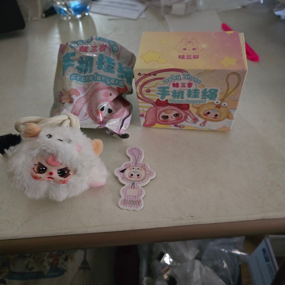 Baby Three Plush Phone Lanyard Blind Box Figure White Cow Sheep Charm Accessory
